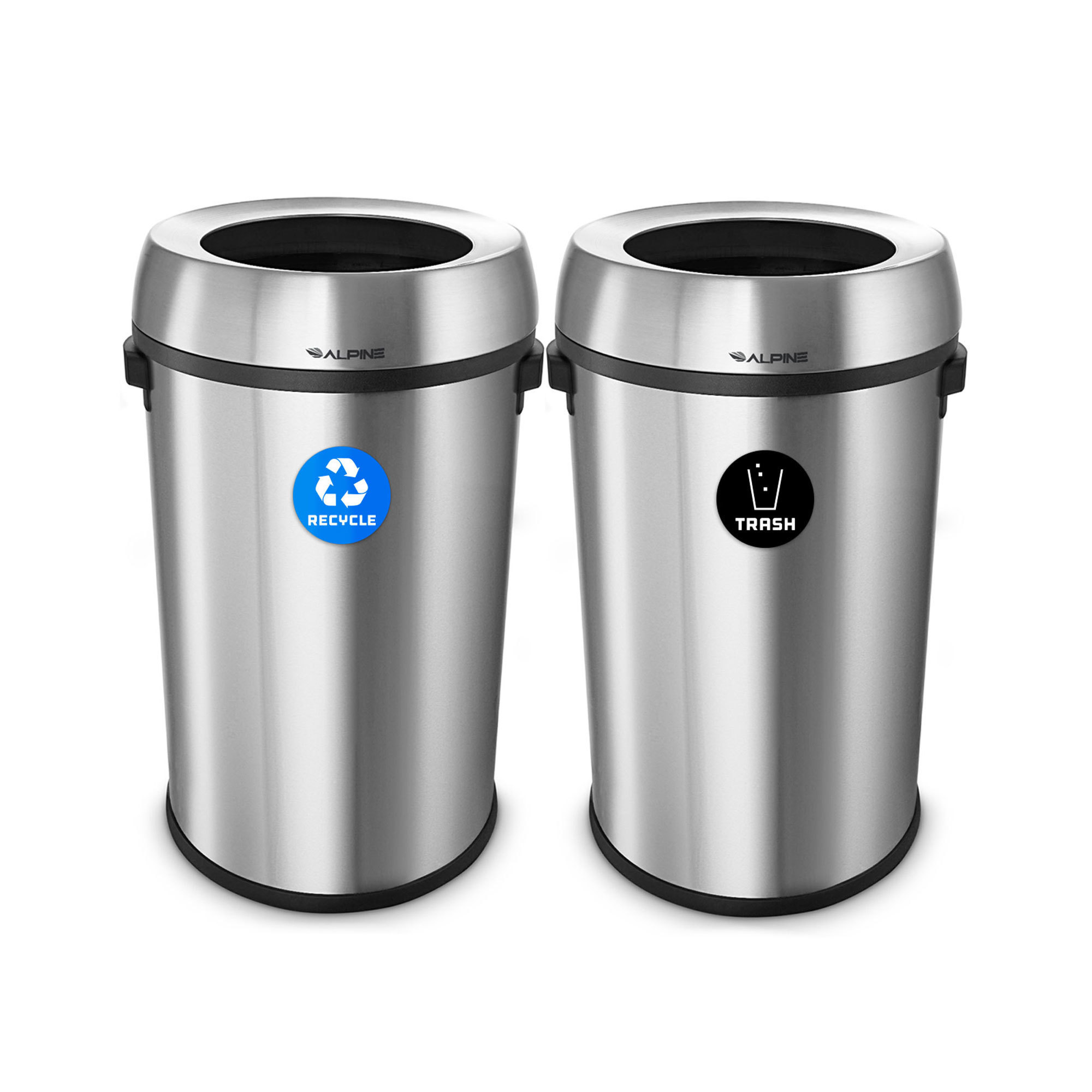 Alpine, 34-Gallon Stainless Recycle and Trash Can Station, Capacity 34 Gal, Model# ALP470-65L-R-T